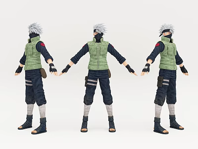 Anime Game Character With White Hair Green Vest Black Outfit Multiple Angles 3d model
