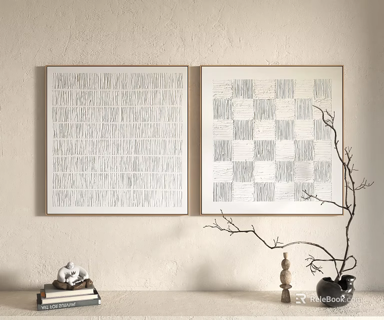 Minimalist Wall With Decorative Artworks And Decor Items 3d model