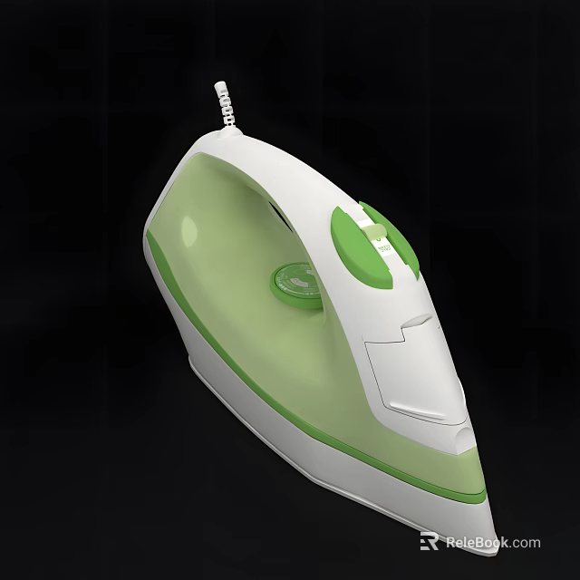 White And Green Electric Iron With Ergonomic Handle Power Cord And Control Buttons 3d model 
