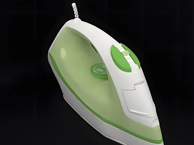 White And Green Electric Iron With Ergonomic Handle Power Cord And Control Buttons 3d model