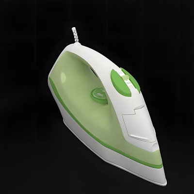 White And Green Electric Iron With Ergonomic Handle Power Cord And Control Buttons 3d model