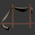 Simple Outdoor Tent With Brown Wooden Frame And Beige Canvas Fabric