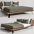 Contemporary Double Bed With Leather Headboard Gray Bedding And Metal Frame Minimalist Design