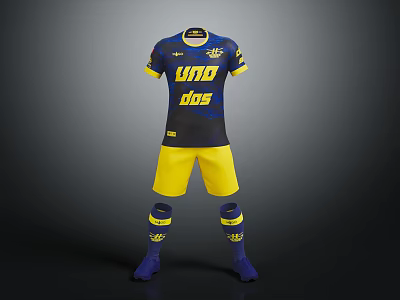 Complete Dark Blue Yellow Soccer Kit With Jersey Shorts And Socks 3d model