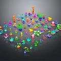 Colorful Cartoon Scene With Various Shaped Characters And Vibrant Small Objects 3d model