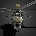 Military Helicopter With Camouflage Paint And Large Rotors Featuring Golden Dome On Upper Fuselage