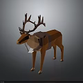 Low Poly Reindeer With Large Antlers Saddle Orange Brown And White Standing On Gray Background