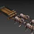 Four Gray Horses Pulling Traditional Wooden Cart with Spoked Wheels