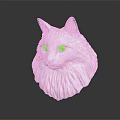 Silver Cat Head Sculpture With Detailed Fur Texture On Dark Reflective Background