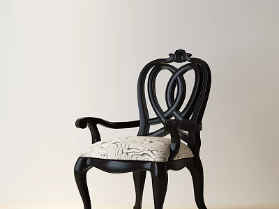 Elegant Classic Black Wooden Carved Dining Chair With Soft Upholstered Seat 3d model