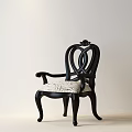 Elegant Classic Black Wooden Carved Dining Chair With Soft Upholstered Seat