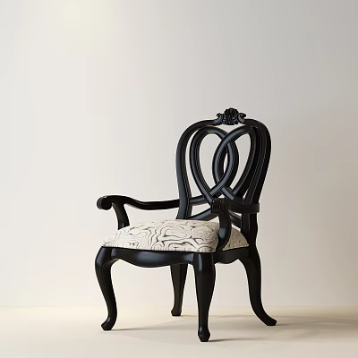 Elegant Classic Black Wooden Carved Dining Chair With Soft Upholstered Seat 3d model