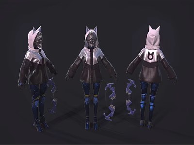 Fantasy Character With Fox Ears Hooded Outfit Moon Symbol Back Design And Purple Accessories 3d model