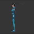 3D Digital Female Character In Teal Bodysuit Standing With Outstretched Arms