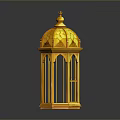 Ornate Yellow Hexagonal Lantern With Carved Patterns Glass Panels And Top Finial