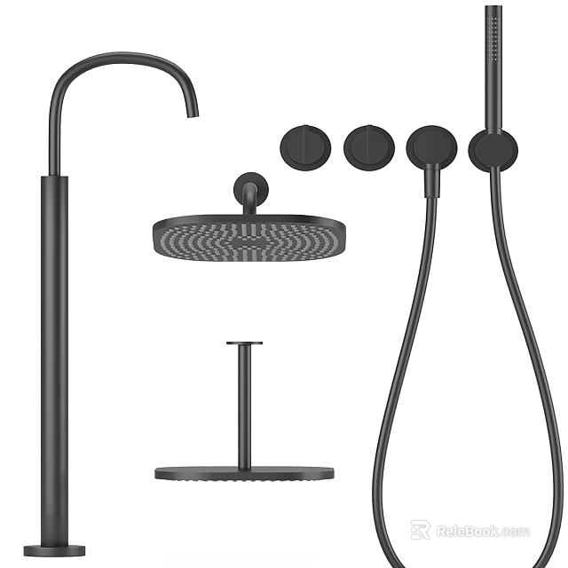 Modern Shower System With Rainfall Shower Head Handheld Sprayer Control Knobs And Mounting Bar 3d model 