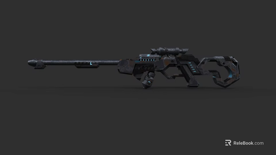 Futuristic Sci Fi Sniper Rifle with Long Barrel Scope and Mechanical Glowing Parts 3d model 