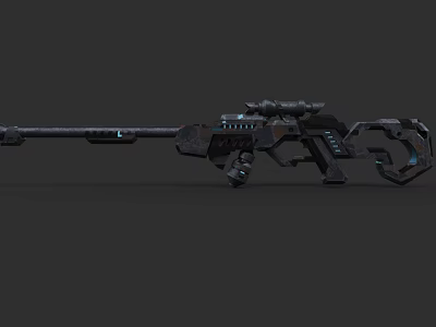 Futuristic Sci Fi Sniper Rifle with Long Barrel Scope and Mechanical Glowing Parts 3d model