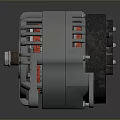 Industrial Electric Motor With Red Coils Gray Housing And Metal Shaft