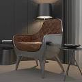 Modern Leather Leisure Chair With Diamond Tufted Design Metal Frame And Side Tables