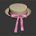 Stylish Straw Hat Featuring Pink Satin Ribbon And Bow Decoration For Summer