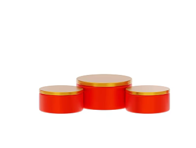 Decorative Ornament Set of Three Red Round Containers with Gold Lids 3d model