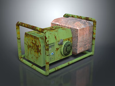 Rusty Green Metal Frame Industrial Equipment With Brown Panel And Components 3d model