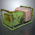 Rusty Green Metal Frame Industrial Equipment With Brown Panel And Components 3d model