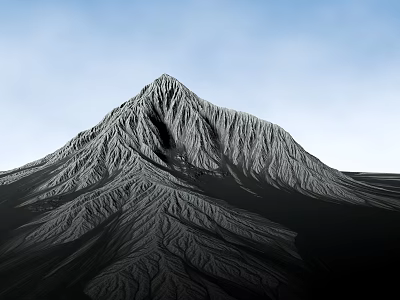 Rugged Textured Mountain Peak Against Clear Blue Sky And White Clouds 3d model