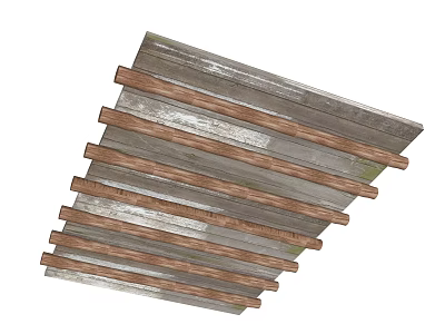 Contemporary Wooden Ceiling with Horizontal Slats and Natural Wood Finish 3d model