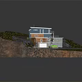 Detached Villa With Blue And Brown Exterior Wooden Deck Swimming Pool On Hillside