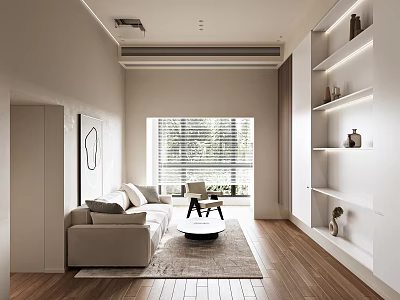 Modern Living Room Interior Design With Sofa Coffee Table Large Window And Wooden Floor 3d model
