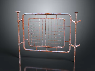 Rusty Metal Grid Fence Structure With Durable Design And Sturdy Frame 3d model