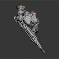 Futuristic Armored Character With Mechanical Armor And Large Sci Fi Weapon