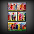 Vibrant Abstract Paintings With Colorful Letters Geometric Shapes And Heart Motifs