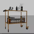 Commercial Two Tier Bar Cart With Wine Glasses Liquor Bottles And Mobile Serving Wheels