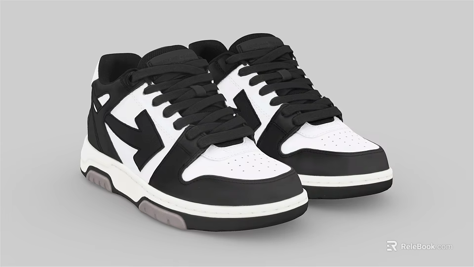 Black And White Classic Sneakers With Lace Up Design And White Rubber Outsole 3d model 