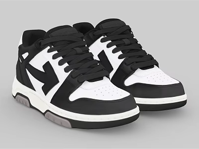 Black And White Classic Sneakers With Lace Up Design And White Rubber Outsole 3d model