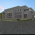 Elegant Neoclassical Office Building With Grand White Stone Exterior Classical Columns And Landscaped Front Area