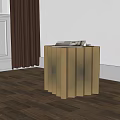 Modern Wooden Side Table with Vertical Striped Design on Wooden Floor and White Wall
