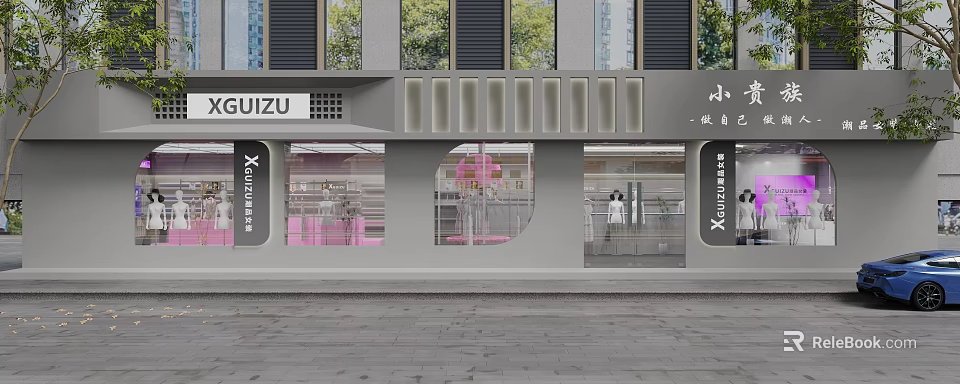 Sleek Modern Women Clothing Store Exterior With Large Glass Display Windows And Fashion Mannequins 3d model 