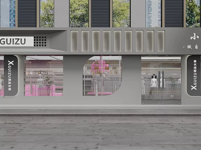 Sleek Modern Women Clothing Store Exterior With Large Glass Display Windows And Fashion Mannequins 3d model