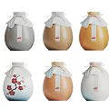 Ceramic Wine Bottles In Various Colors With White Cloth Cover And Decorative Tags