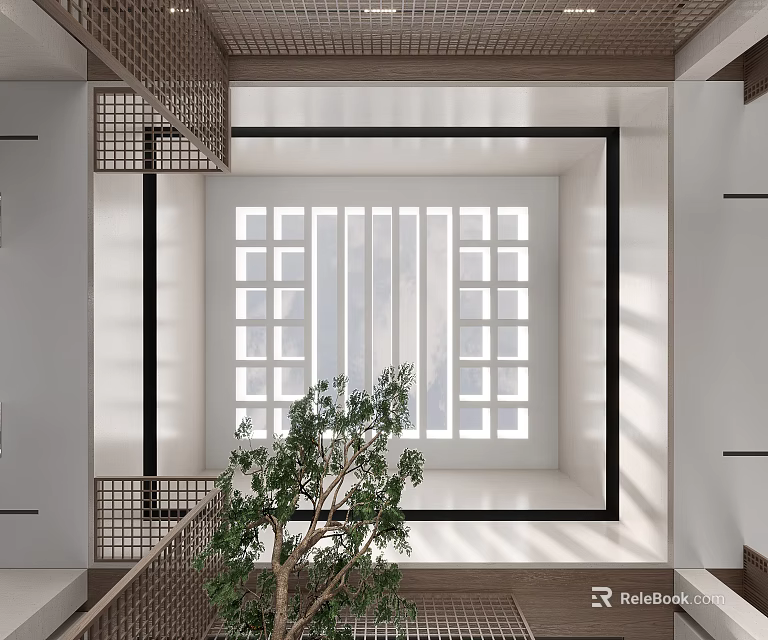 Modern Sales Office Interior Design With Large Windows And Green Plants 3d model 
