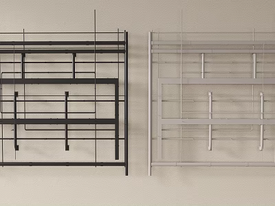 Black And White Pipes Wall Mounted Metal Framework Structure Installation Design 3d model