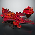 Vibrant Cartoon Scene Featuring Red Bird With Orange Floral Decorations And Artistic Design