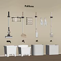 Poliform Bathroom Accessories Featuring Wall Mounted Mops Brushes And White Buckets 3d model