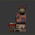Cartoon Style Multi Story Building Scene With Red Tiled Roofs Balconies And Stone Paved Ground