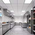 Commercial Kitchen Interior Design With Stainless Steel Worktables Cabinets Ventilation Hoods And Vegetable Racks