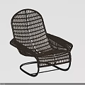 Two Woven Rattan Leisure Chairs with Curved Metal Frame in Brown and White Design